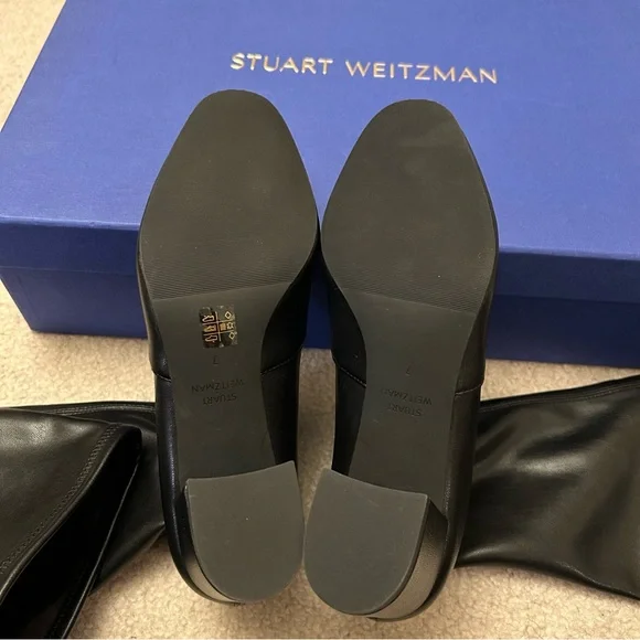 Stuart Weitzman Frannie 60 black leather Stretch knee-high boots Size 7